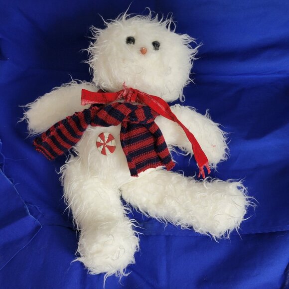Plush furry shaggy Snowman Stuffed Animal Carrot Nose 2 scarves toy jointed - Picture 1 of 6